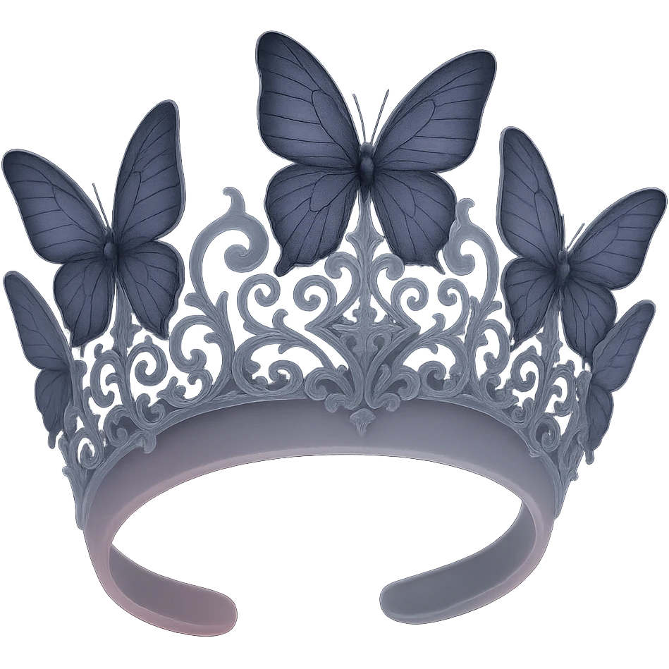 Elegant butterfly crown with darker matte pink base, purple butterflies, gothic filigree, mysterious vibe, transparent background. emoji