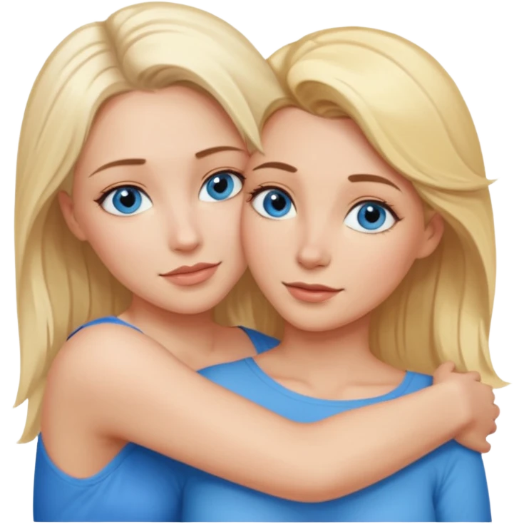 Sexy blue-eyed young woman with blonde hair hugs a middle-aged brown-eyed blonde woman emoji