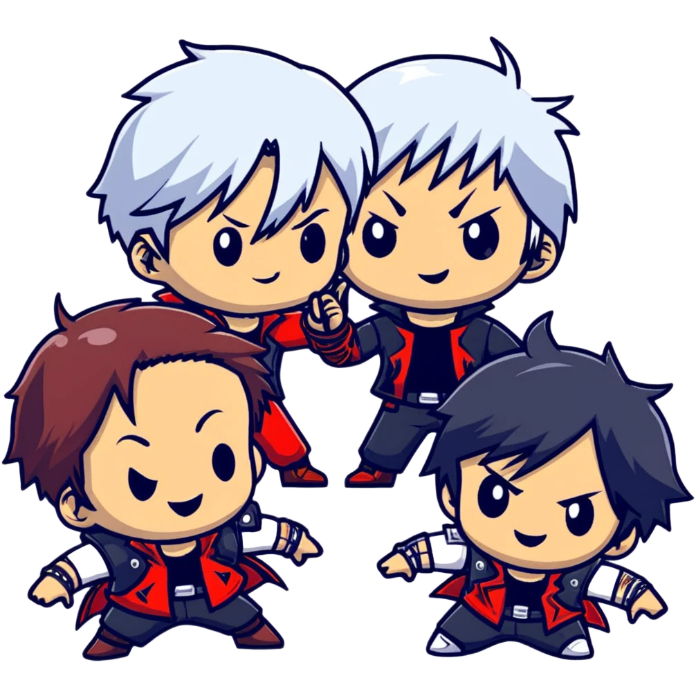 Cute chibi Devil May Cry characters, big heads, small bodies, childlike proportions emoji