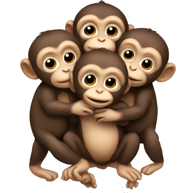 three baby monkeys hugging  emoji