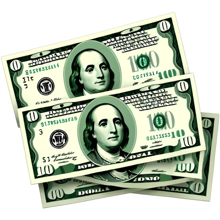 white US dollar bills with dark green details, minimalist design emoji