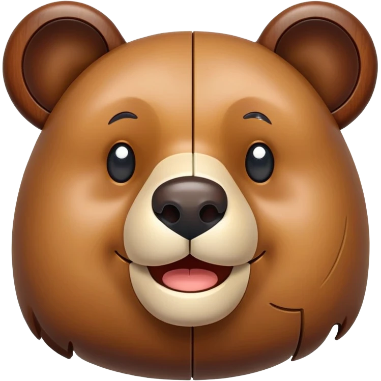A wooden puzzle toy shaped like a bear with a cute smiling face emoji