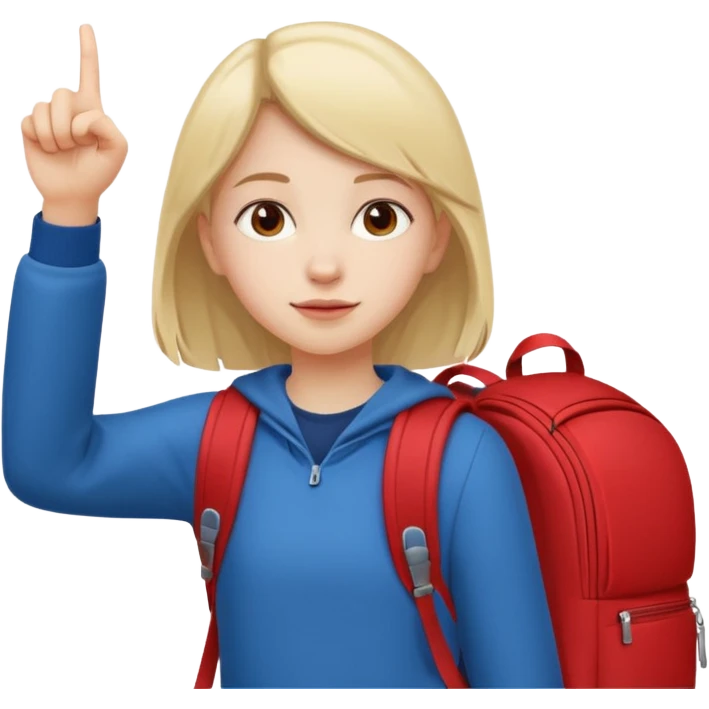 girl with red backpack pointing up to the left, minimal details emoji