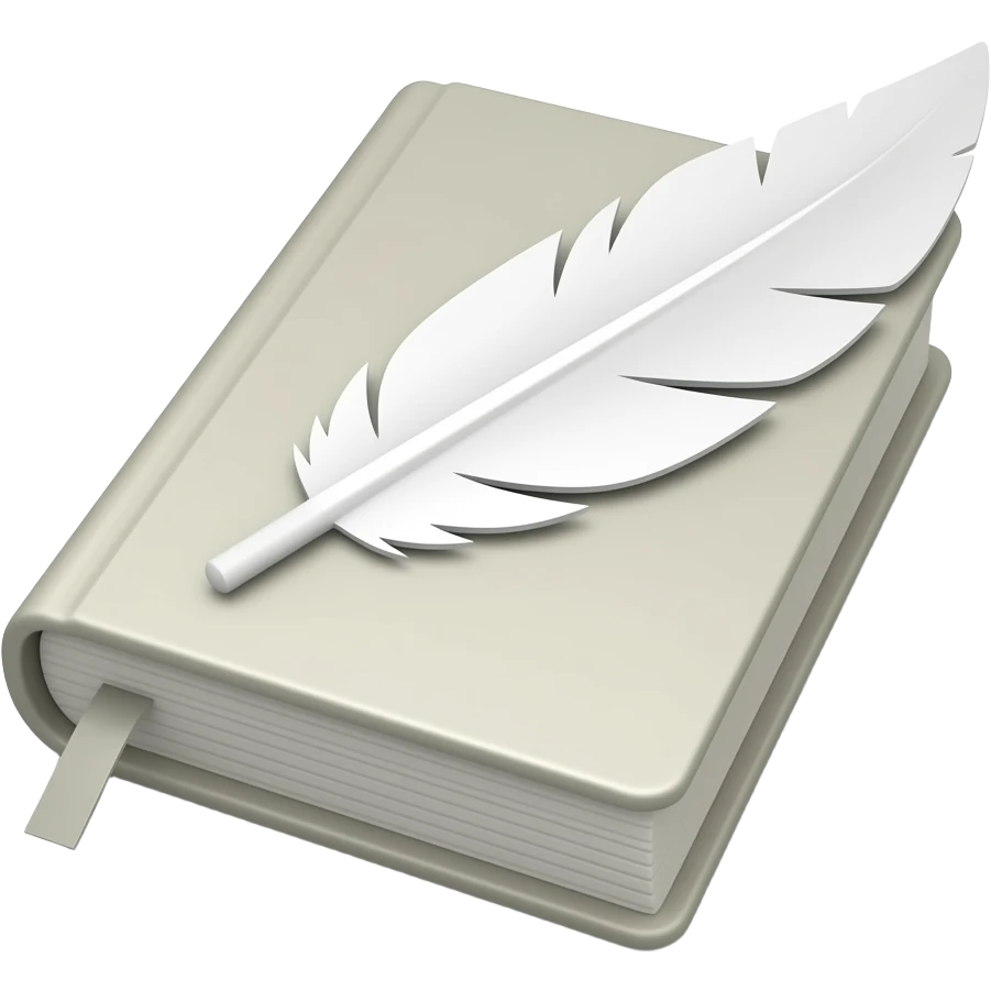 a white closed diary with a feather on it emoji