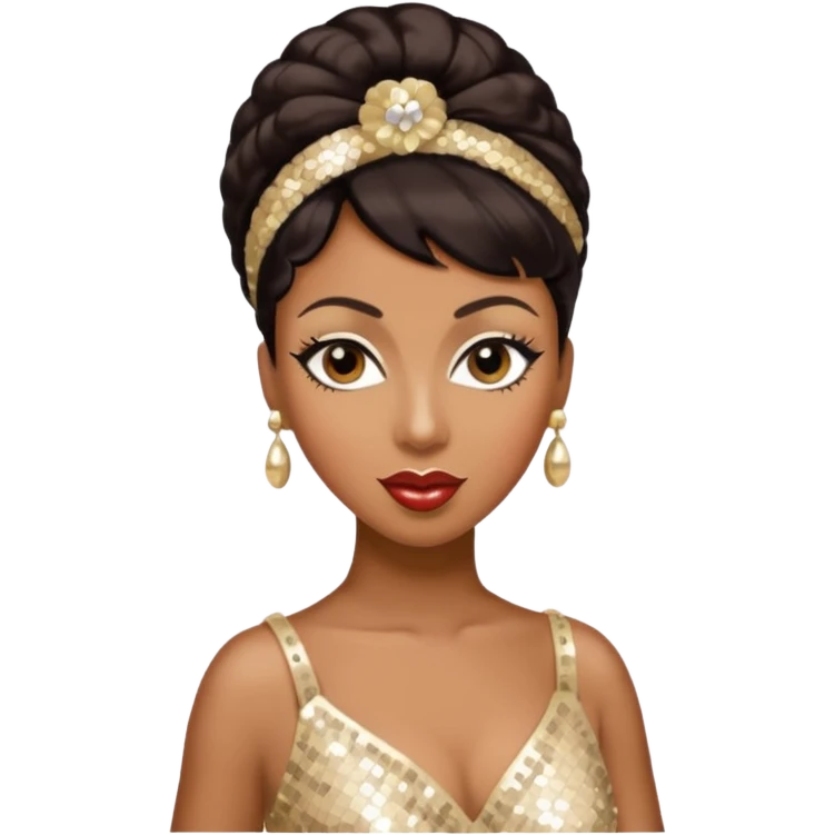 Josephine Baker with dark brown hair, cream sequin outfit emoji