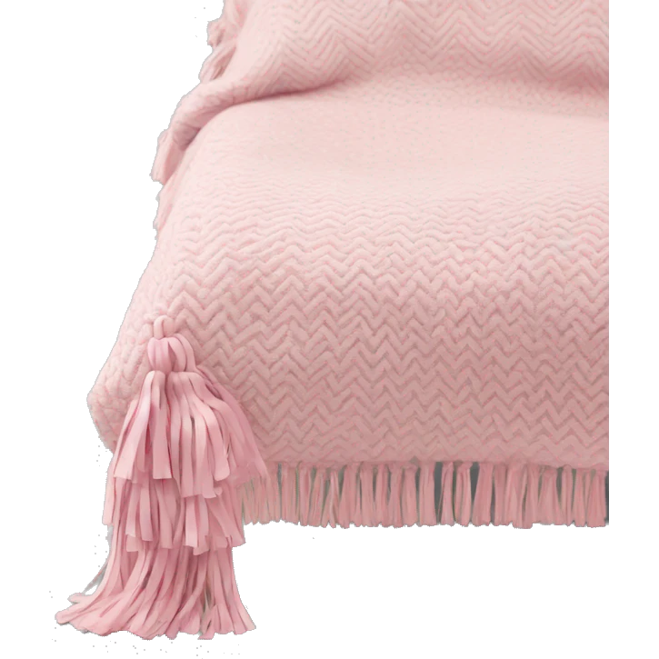 Light pink blanket with pink tassels, folded, chevron texture emoji