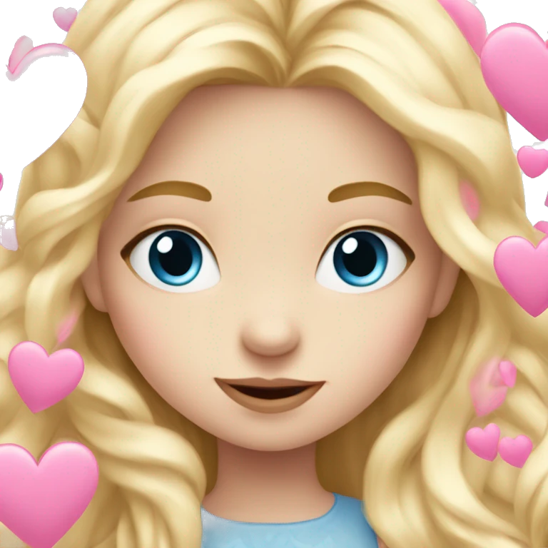 white little girl blue eyes very long blond hair surrounded by pink hearts  emoji