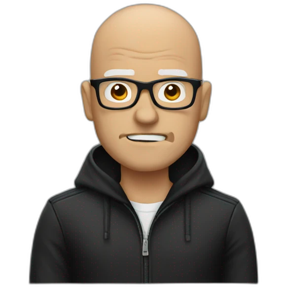 Angry bald man glasses, black jacket emoji