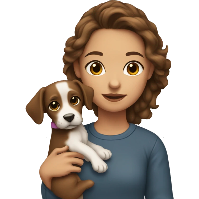 brown haired girl wearing a campbell crewneck holding a puppy emoji
