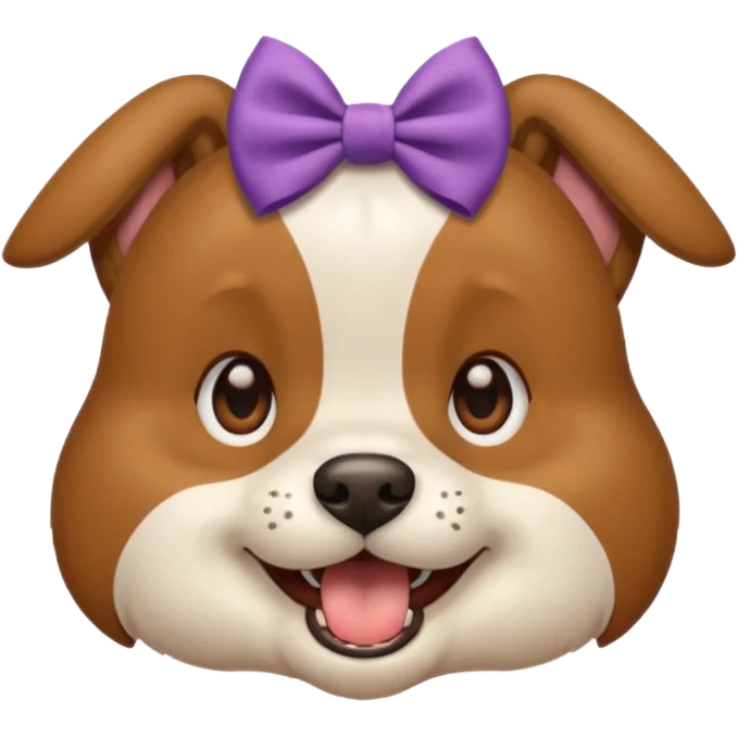 A dog with a bow on the right ear just the face and its mouth open  emoji