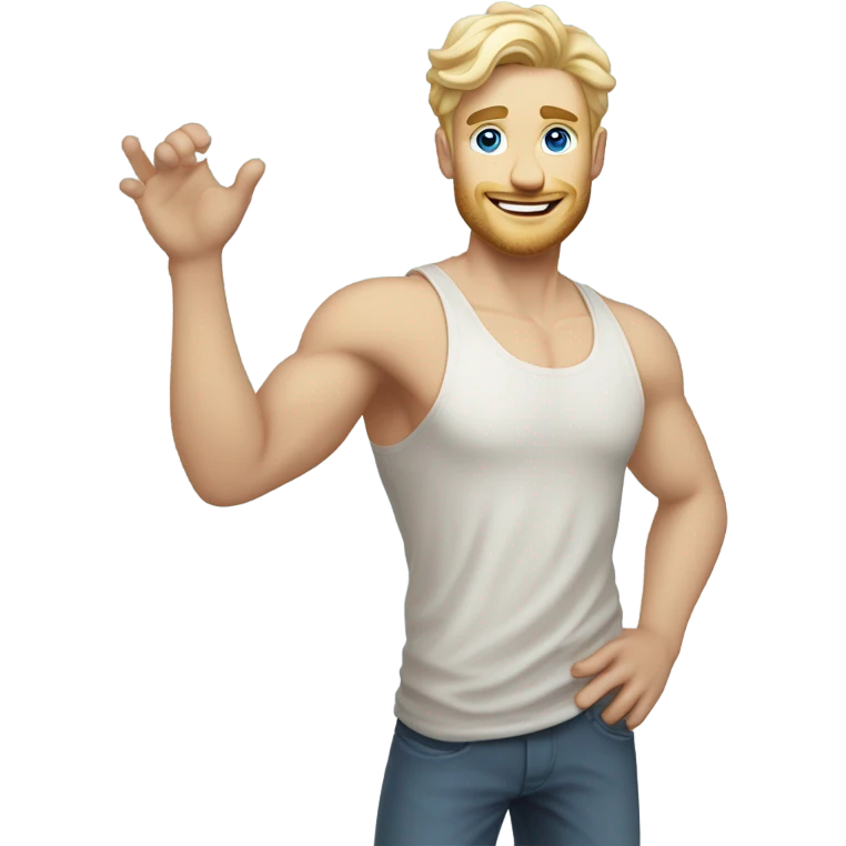 full body raised arms light curl blonde 30yo man blue eyed pale skin emoji