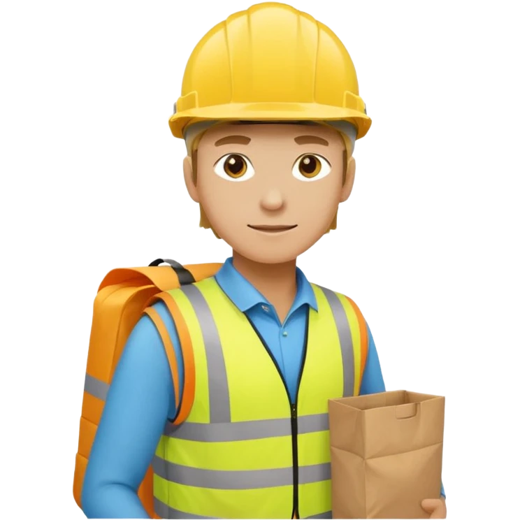 Courier + yellow helmet + delivery bag, City Cyclists. emoji
