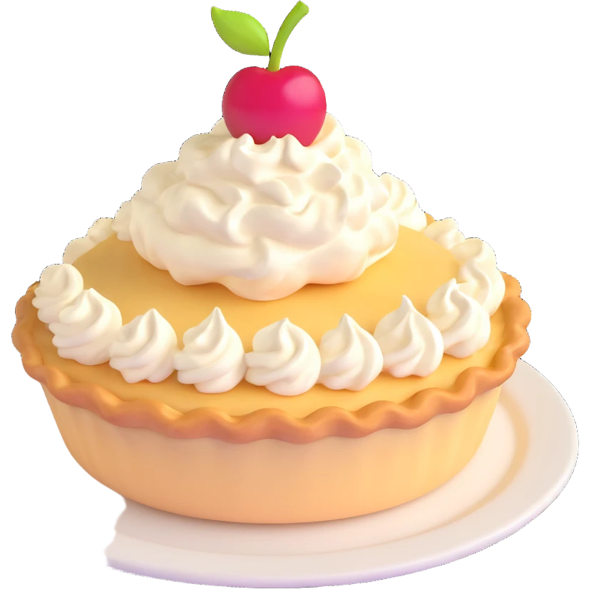 cream pie with a cherry on top, golden crust emoji