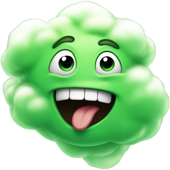 "A funny emoji of a mouth blowing out air, but instead of fresh breath, it's a green, smelly, swirling cloud. emoji