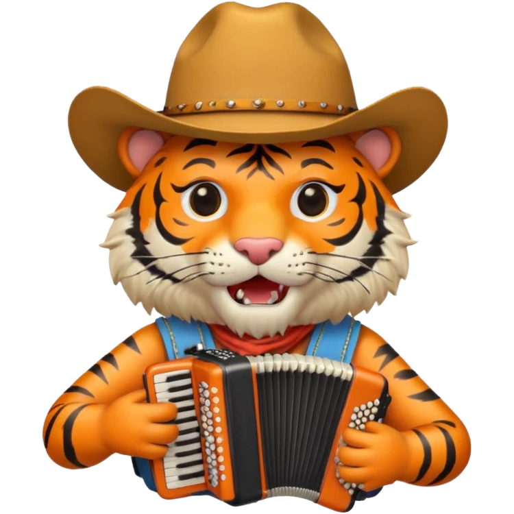 Tiger growling with cowboy hat playing accordion  emoji