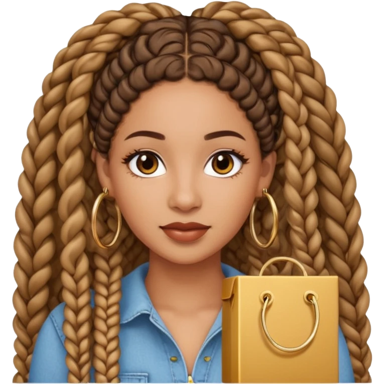 Latina with gold hoop earrings and long curly brown box braids  emoji