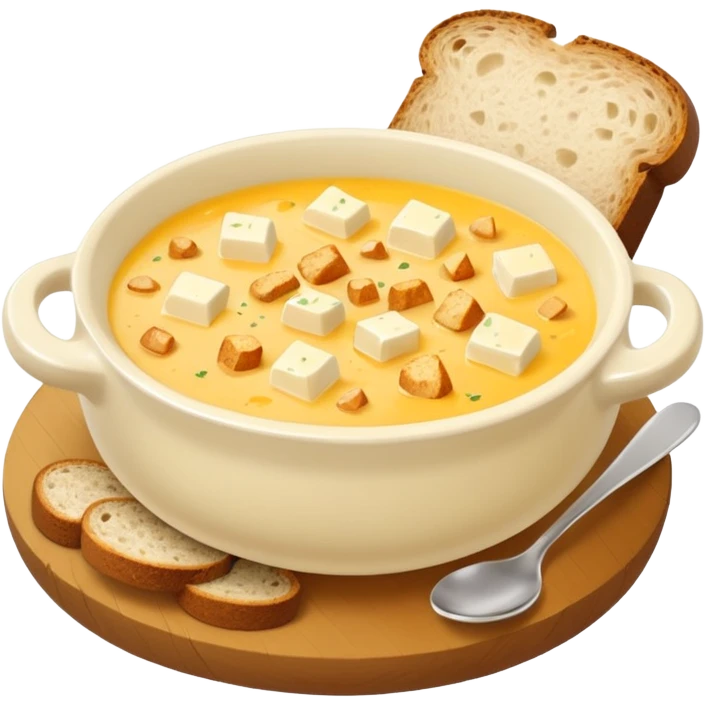 cheese soup with lard and garlic, and cubes of dry dark bread emoji