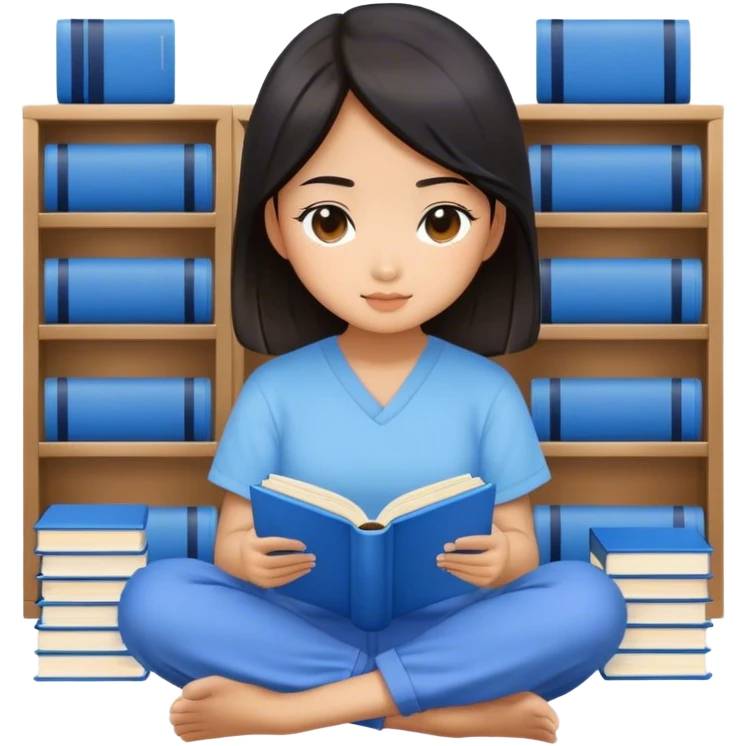 pretty asian girls sitting reading blue books emoji