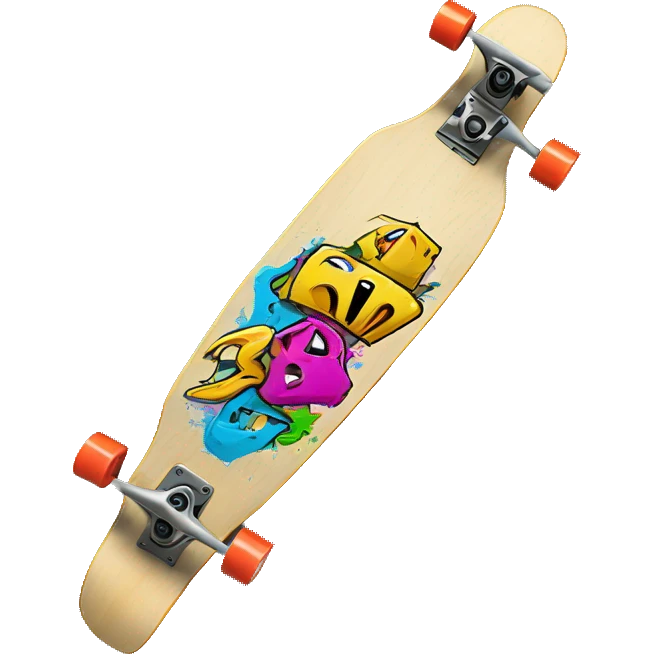 longboard with graffiti emoji