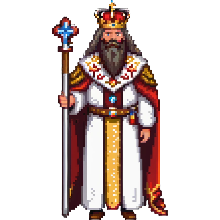 Russian Tsar with ornate crown, luxurious royal robes, long beard, holding scepter emoji