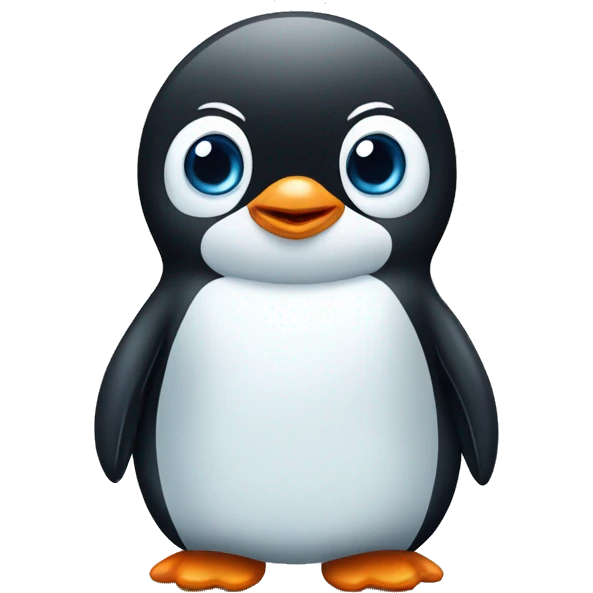 Create a cute Cartoon looking Baby Penguin with big eyes. And make him  standing on a iceberg emoji