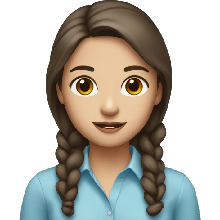 Pretty lady with light brown eyes and dark brown hair with a light blue shirt on emoji