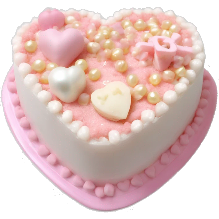 pastel pink heart shaped bento cake with white shell frosting and pearls and bows emoji