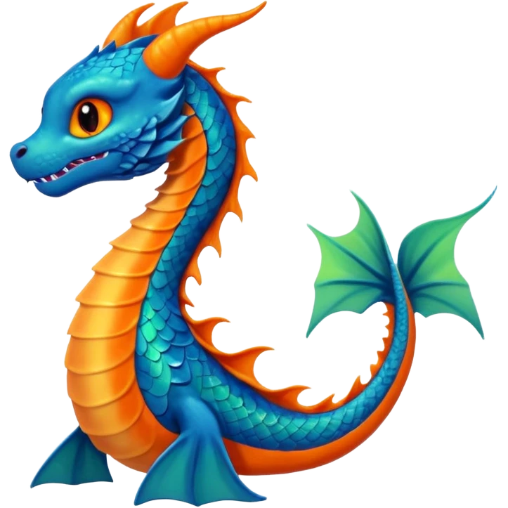 Blue and green sea Dragon with a firey orange tom cat emoji