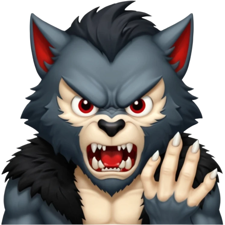 Create an emoji of Werewolf half bodied till waist sharp nails angry face black  emoji