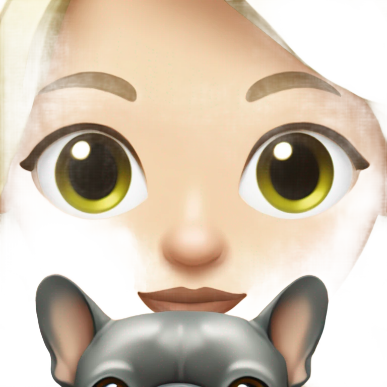 Medium length blonde hair fair skin green eyed woman with blue gray French bulldog  emoji