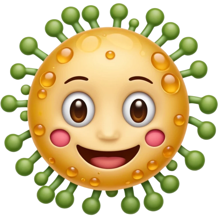 bacteria with visible organelles, cheerful face, emoji style emoji
