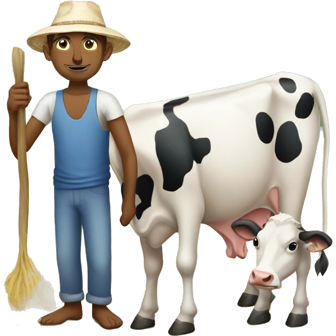 poor indian dairy farmer with cow emoji
