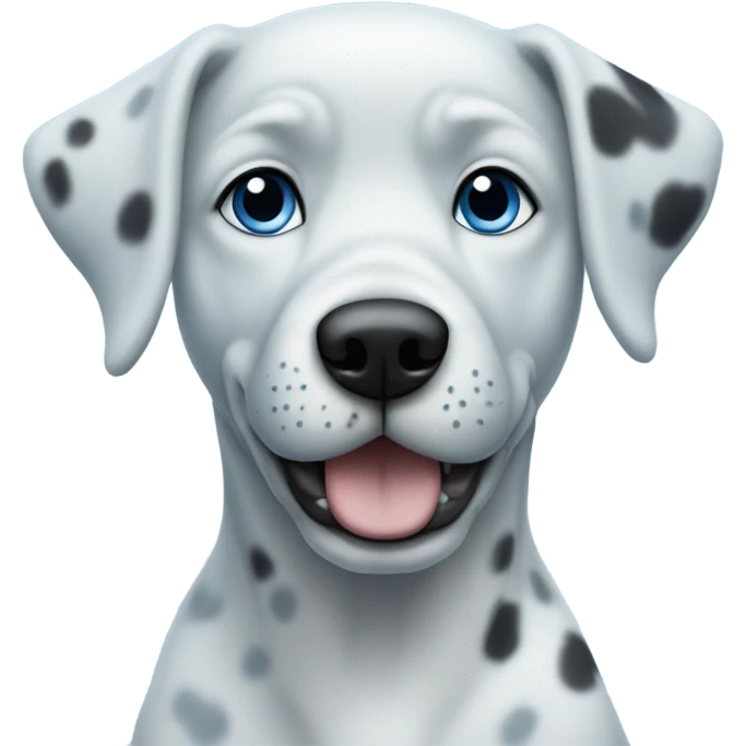 sky blue dog with darker blue spots and a dark blue nose. Her eyes are white with black pupils  emoji