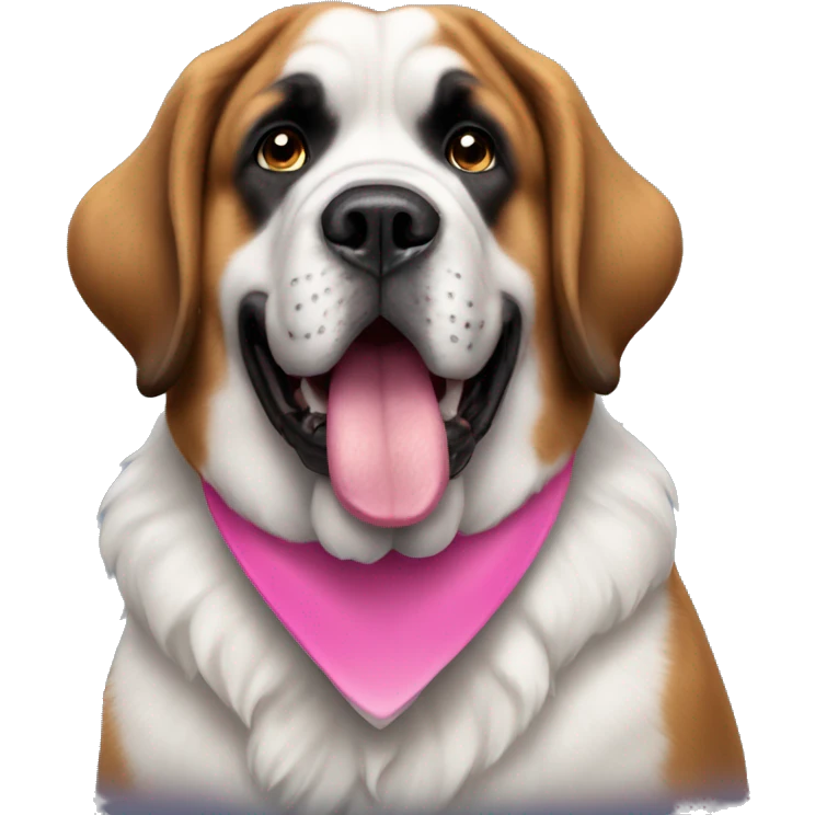 St Bernard dog wearing pink emoji on its right ear emoji