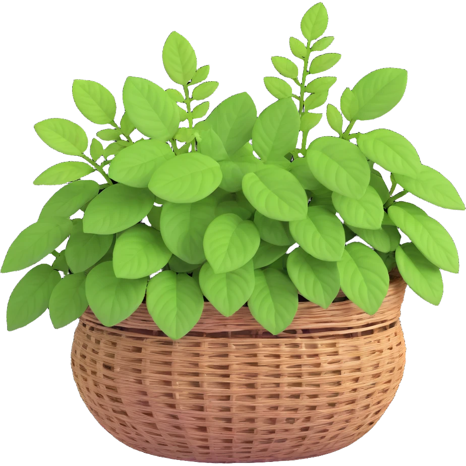 Plectranthus Verticillatus with trailing vines and extremely round circular penny-shaped leaves in a coconut fiber basket emoji