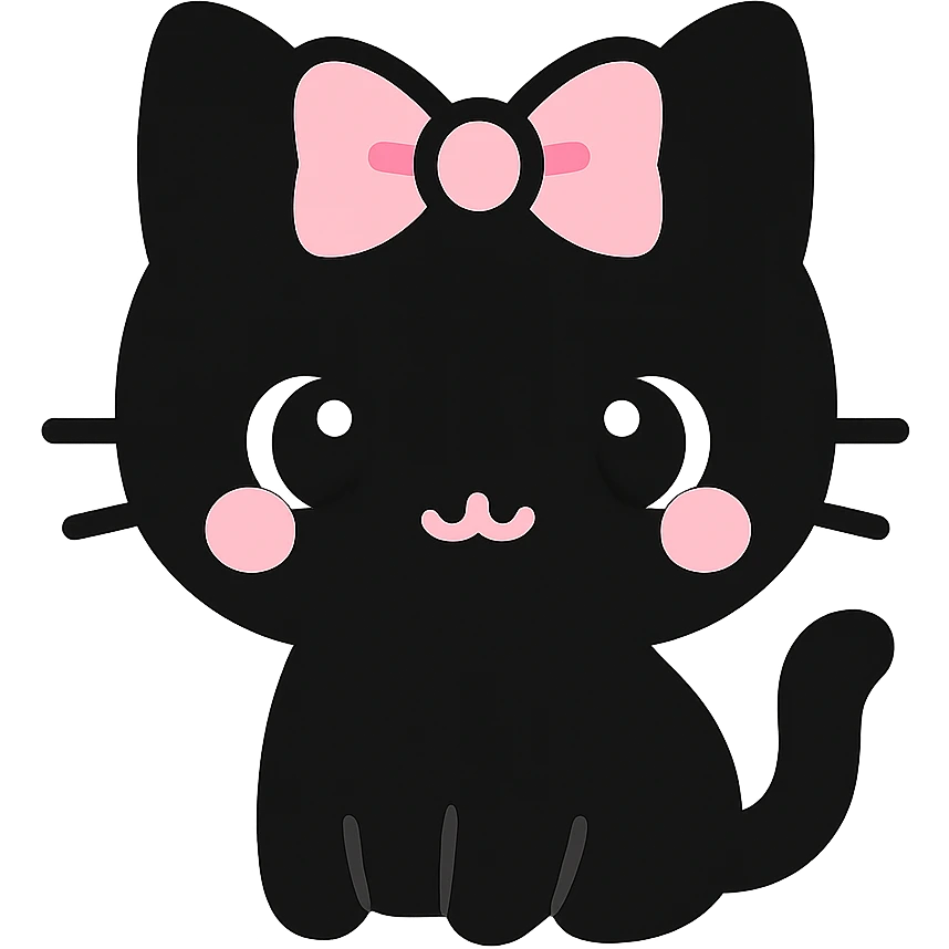 Replace the pet with a cute gothic black cat with a pink bow, keeping the kawaii gothic style. Preserve transparent background. emoji