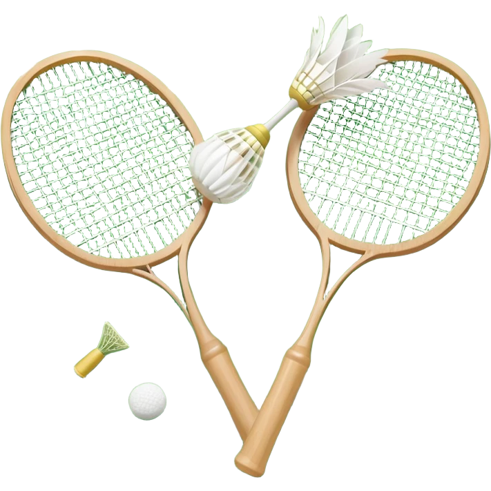 Two crossed badminton rackets with a shuttlecock resting in between, set against the faint outline of a badminton court. The image highlights the tools of the sport, with a subtle emphasis on the court's net and boundaries, symbolizing competition and skill. emoji