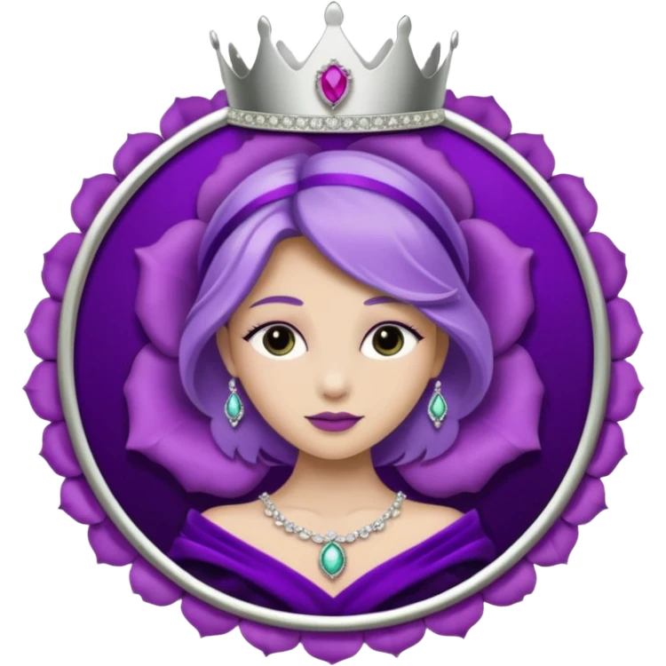 Purple rose flower, silver circle plaque, silver tiara emoji