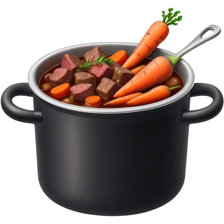 boeuf bourguignon in a pot with red wine, carrots, and beef chunks emoji