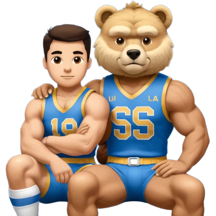 Can you create a emoji of threw Nebraska Cornhusker mascot sitting on top of the UCLA Bruin mascot emoji
