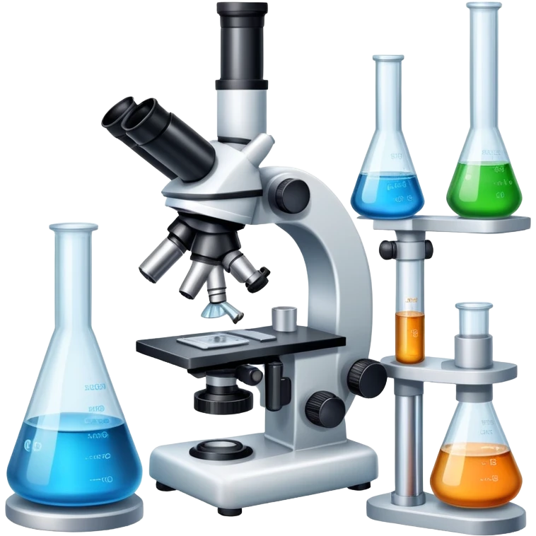 laboratory equipment set with beakers, test tubes, and microscope emoji