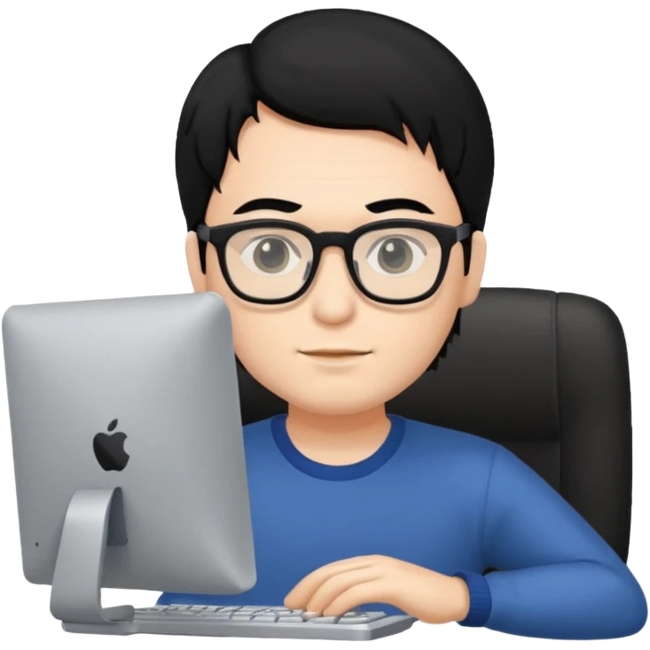 man with black hair using a pc emoji