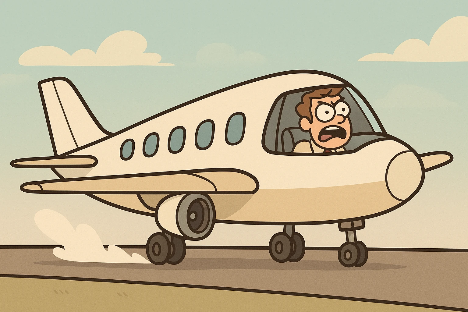 avion qui atterrit, style cartoon, couleurs douces, fond minimaliste emoji