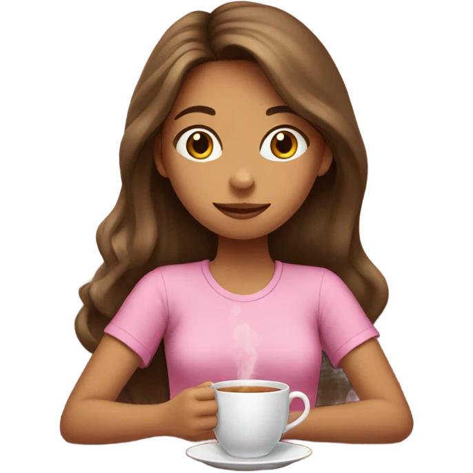 Girl sipping tea with pink shirt and long brown hair emoji