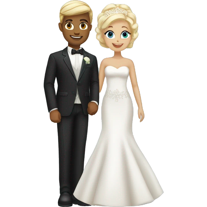Tanned bride with blonde black hair and white groom with blonde hair blue eyes emoji