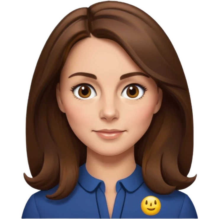 Kate Middleton as an apple style emoji, close-up face, subtle makeup, brown hair emoji