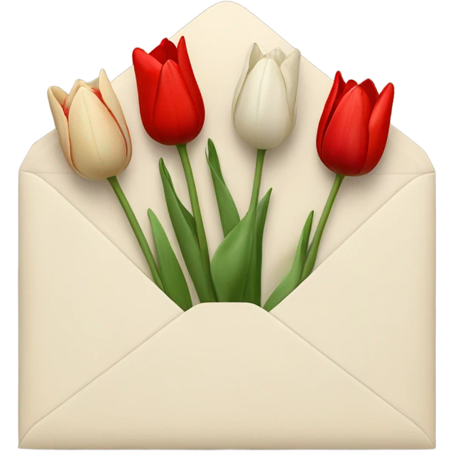 Light beige Envelope with 4 red tulips and 4 white tulips in emoji