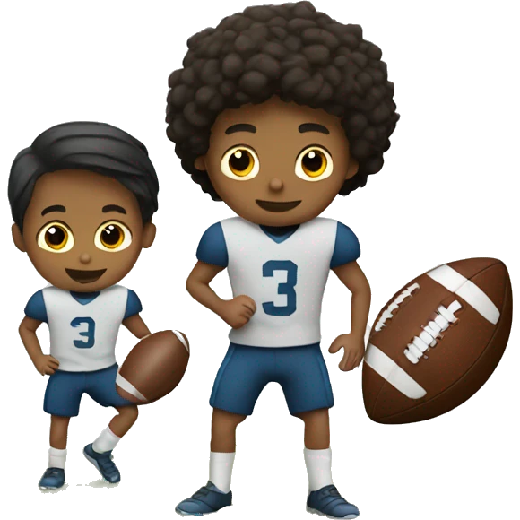 a boy playing football with two players emoji