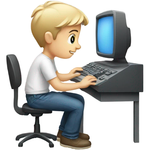 White boy playing computer emoji