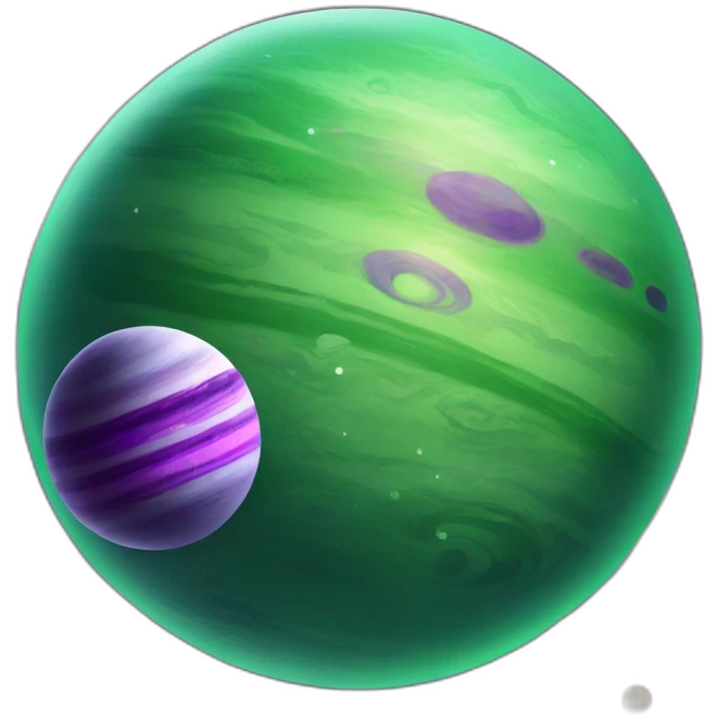 green planet with purple saturn rings and grey moon emoji
